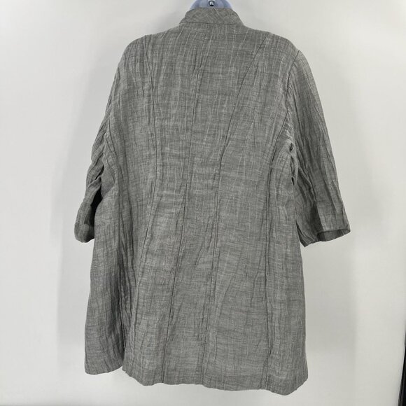 Eileen Fisher L Minimalist Crinkle Jacket 3/4 Sleeve Mandarin Collar Linen Blend - Picture 11 of 14